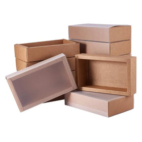 Large Rectangle Brown Kraft Boxes Heavy Duty Paper Gift Box with Clear PVC Windows
