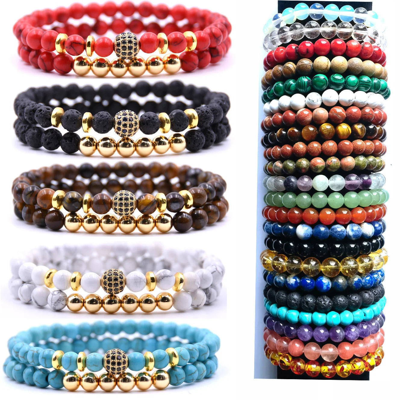 Wholesale Crown King Mens Bracelet Black Matte Natural Onyx Stone Cool Bracelet Set for Male Daily Wear Gift