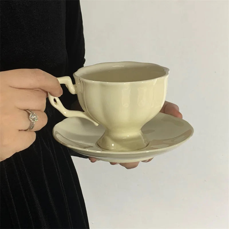 Ins Korea Exquisite Cream Ceramic Mug and Saucer Set Wholesales Creative Afternoon Tea Cup