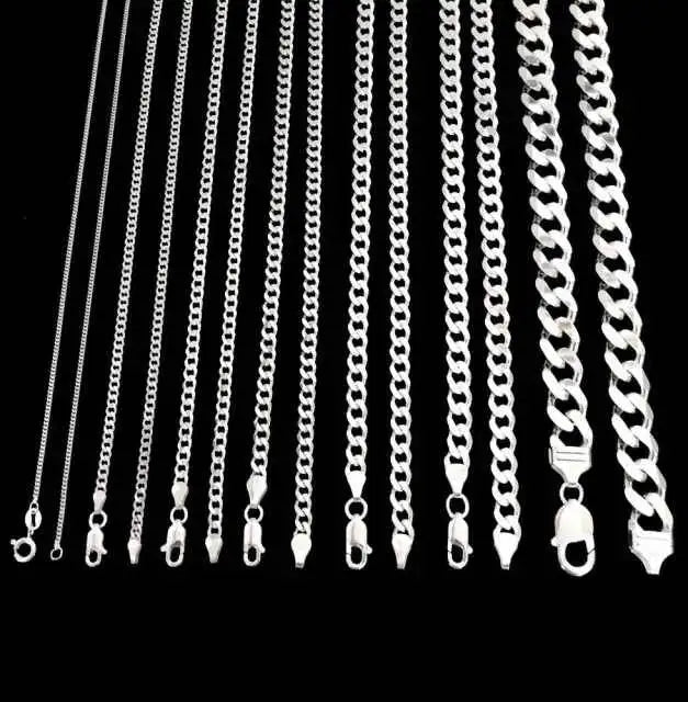 Wholesale Chains Jewelry Rope Curb Silver Chains Jewelry for Men Sterling Silver Gold Plated 925 Silver Necklace Making