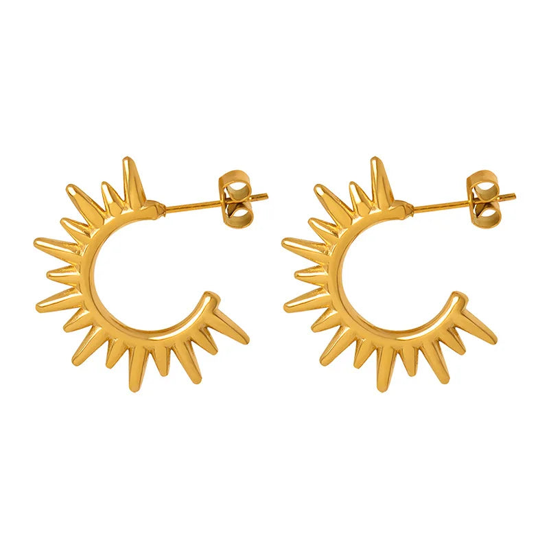 2023 Fashion Spike Hoop Earrings Stainless Steel Minimalist Dainty Hypoallergenic Gold Sun Hoop Earrings for Women