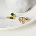 Vintage Stainless Steel Textured Snake Shape Paved Cz Zircon Open Ring 18k Gold Plated Titanium Steel Twisted Rings YF3264
