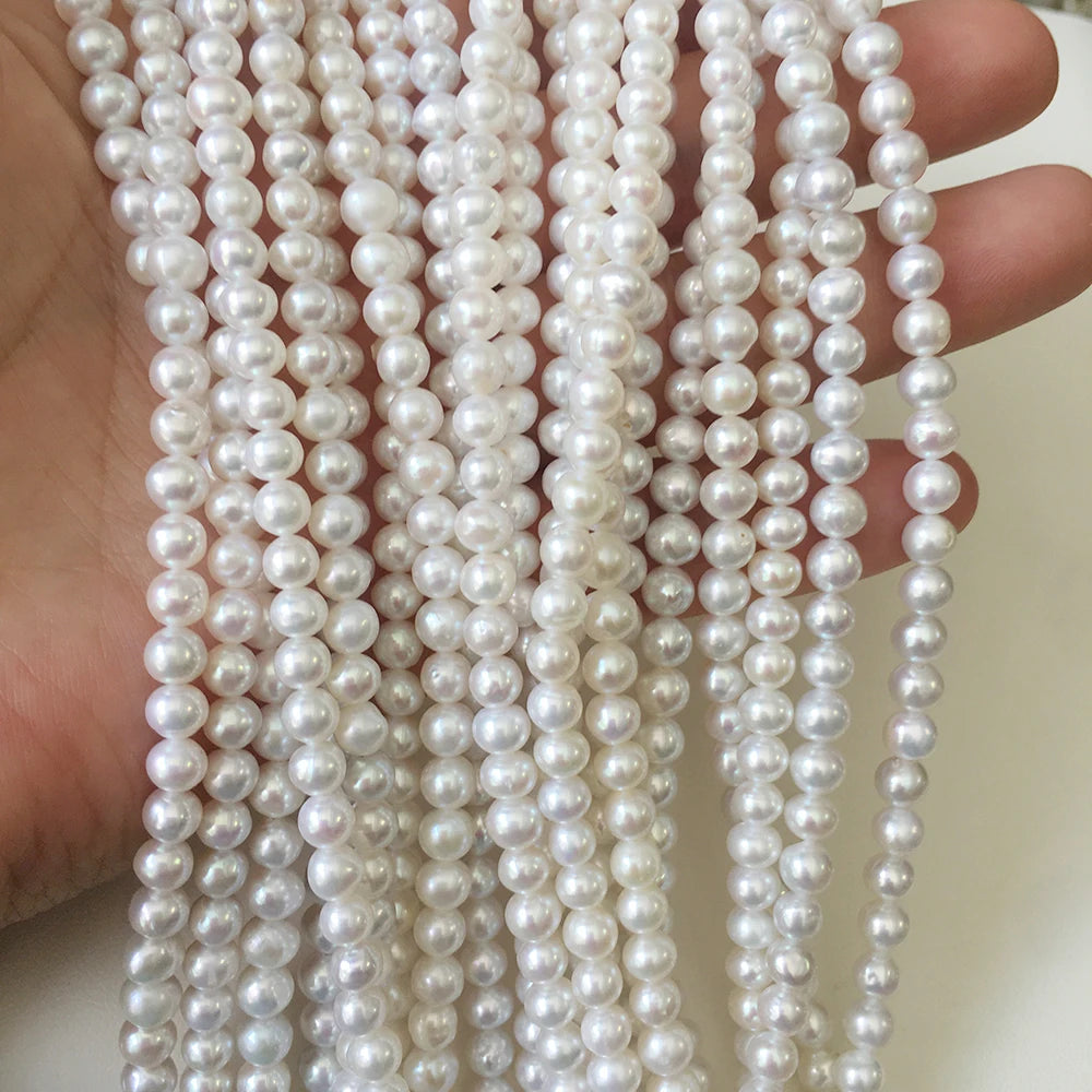 Good Quality Wholesale Price 4-5 mm Good Luster Near Round Nature Freshwater Pearl in Strand .jewelry FindingsDIY Natural Pearl