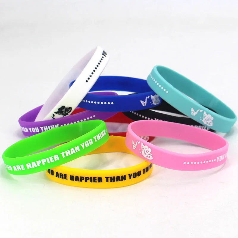 Multi Color Printed Silicone Wristband Rubber Bracelet Customized Logo OEM Bulk Order Awareness Campaign Gift