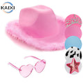 Pink Ruffled Peachy Glasses Two-piece Black and White Milk Cowboy Hat Glasses Set