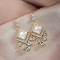 Creative Crystal Rhinestone Double Square Earrings Female Interlocking Square Opal Drop Earrings Wedding Anniversary Gift