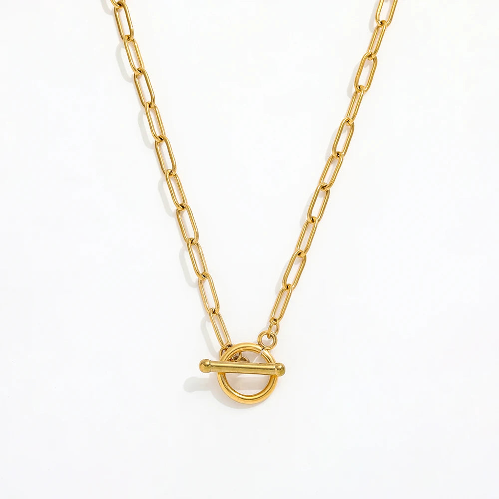 Joolim Jewelry PVD 18K Gold Plated Paper Pin Toggle Necklace Chain Stainless Steel Necklace