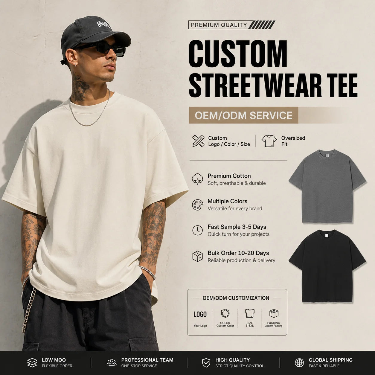 OEM ODM Custom T Shirt Printing Logo Mens Oversized Plus Size Heavyweight 100 Cotton Women Streetwear Urban Fashion Premium Top