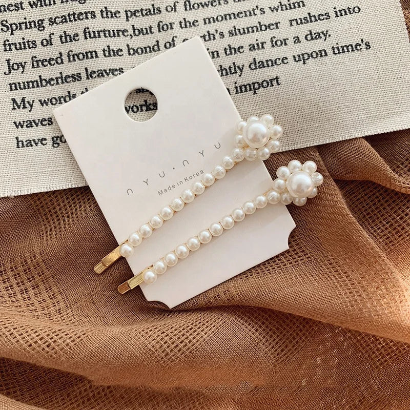 Vintage Hair Clips Flower Pearl Hair Accessories Women One Word Rectangular Hair Clip