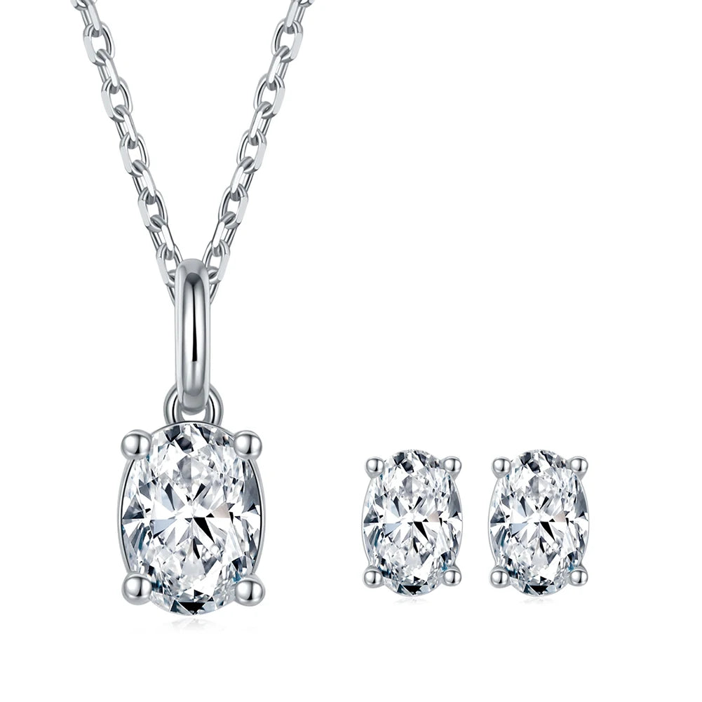 RINNTIN SMN30 Women's Moissanite Pendant Necklace Set DE Color Oval Cut Diamond 925 Sterling Silver for Engagement