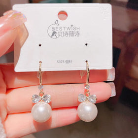 FanYue Vintage Copper Bow Zircon Pearl Stud Earrings for Women Gift 2025