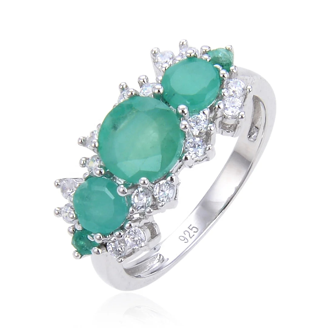 Abiding Jewelry High-End Trendy Emerald Gemstone 925 Silver Rhodium Plated Vintage Ring for Party Girl