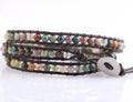 Handmade Fashion Jewelry Wrap Leather Bracelet Wholesale 4mm Natural India Agate Gemstone Beaded Bracelet