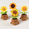 Popular Colorful Crochet Cute Smile Face Sunflower Potted Plant with Flowerpot Wholesale Artificial Woolen Knitted Flower