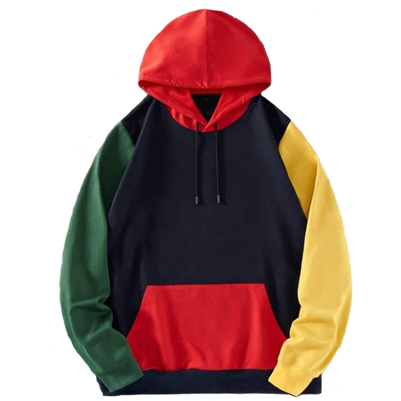Wholesale Custom Men's Fleece Warm Multicolor Tailoring and Sewing Panel Kangaroo Pocket Drawstring Hoodie