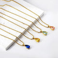 18K Gold Plated PVD Stainless Steel Necklace Twist Chain Pendant with Pink Sapphire Blue Water Drop & Yellow Diamond for Parties