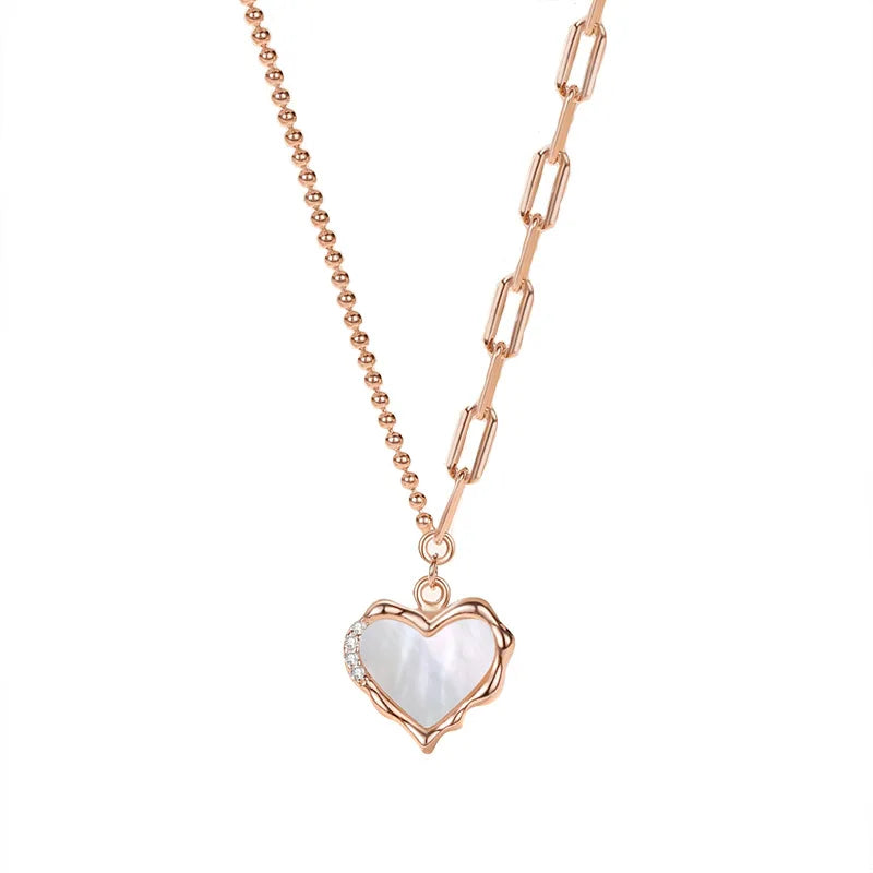 Love Beimu Necklace Women's Sterling Silver Rose Gold Heart Shaped Pendant Small Chain Bone Link New Necklaces