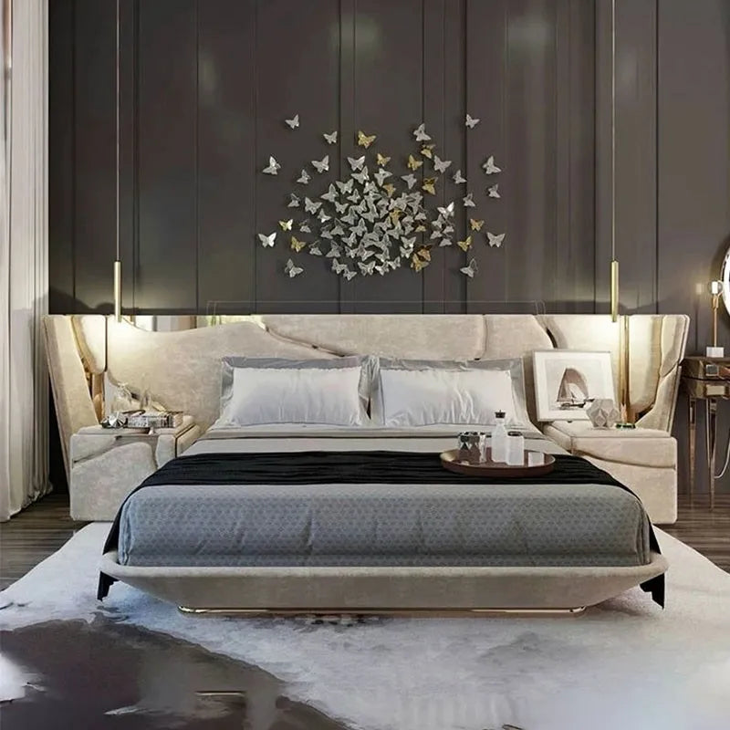 Modern Italy High End Elegant Villa Bed Set Beige High Quality Queen Size Bedroom Sets Luxury king Size Royal