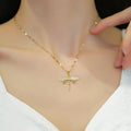 Ins Stainless Steel Chain Necklace Hollow Crystal Dragonfly Pendant Necklace for Women