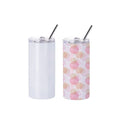 PYD Life Wholesale RTS Blank Sublimation 16 OZ White Double Wall Stainless Steel Skinny Tumbler With Straw and Lid