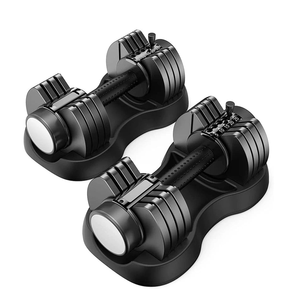 Adjustable Rubber-Covered Dumbbell Set 25 lb with Tray for Strength Training Anti-Slip & Durable Unisex