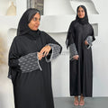 Luxury Dubai Front Open Islamic Women's Polyester Breathable Black Beaded Long Sleeve Abaya