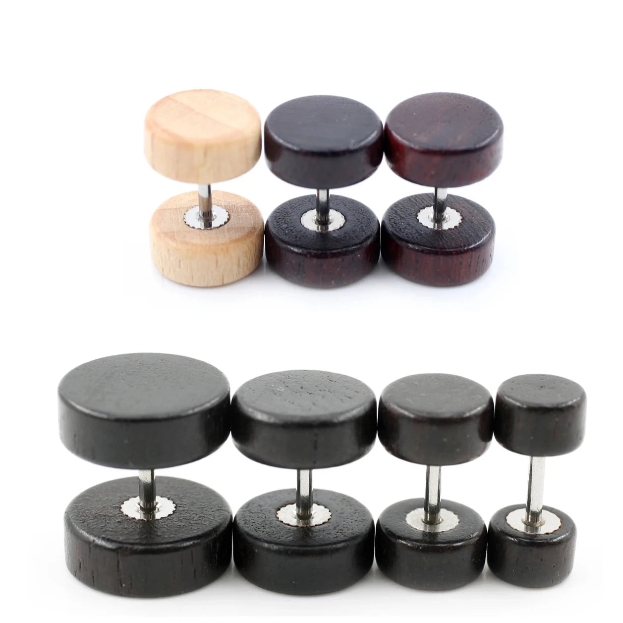 Alisouy 2 Pieces Fashion Wooden Hip Hop Stud Earrings Natural Brown Black 8 10 12mm Wedding Gift Men Women