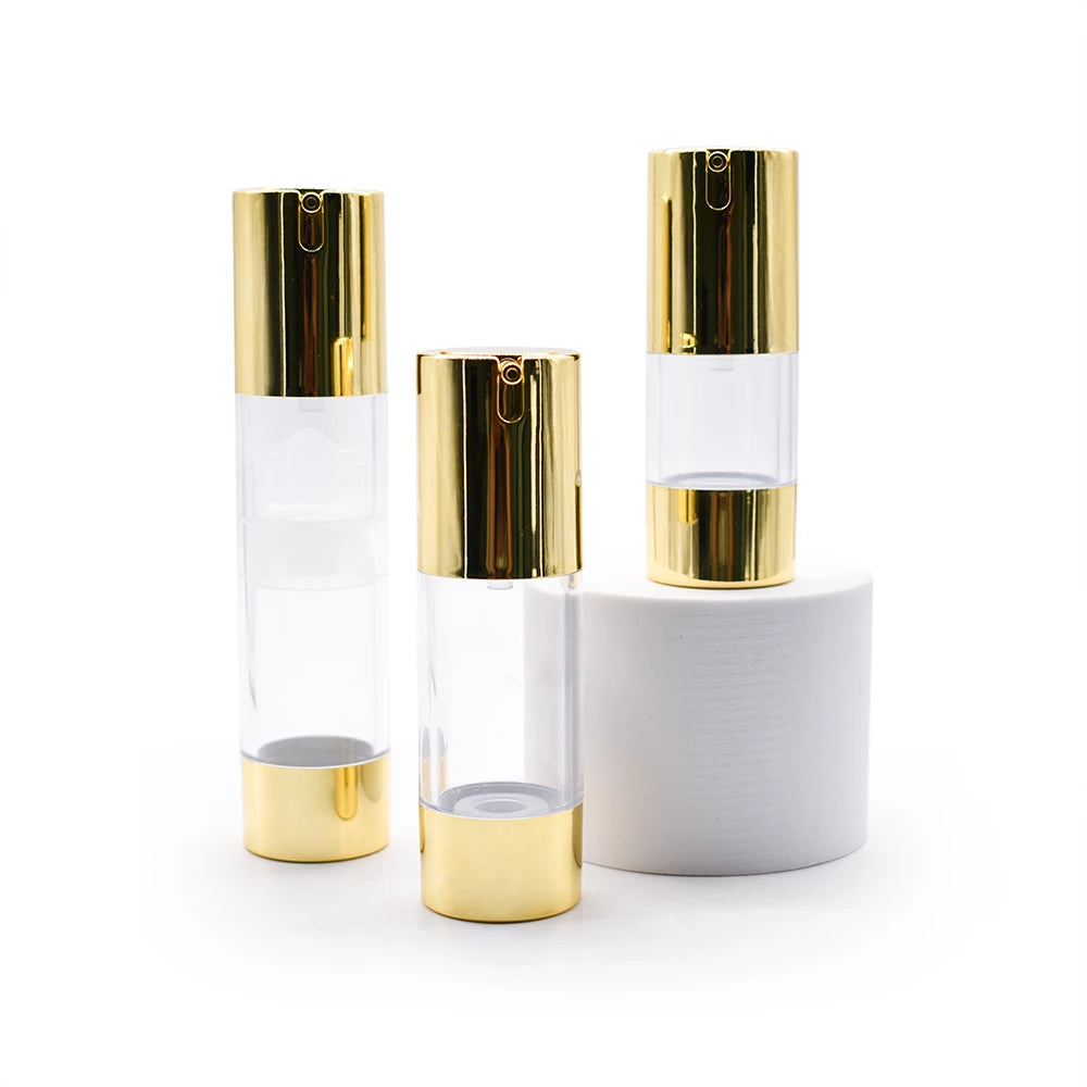 Luxury Empty 15ml 30ml 50ml Gold Sliver Lotion Airless Pump Bottle