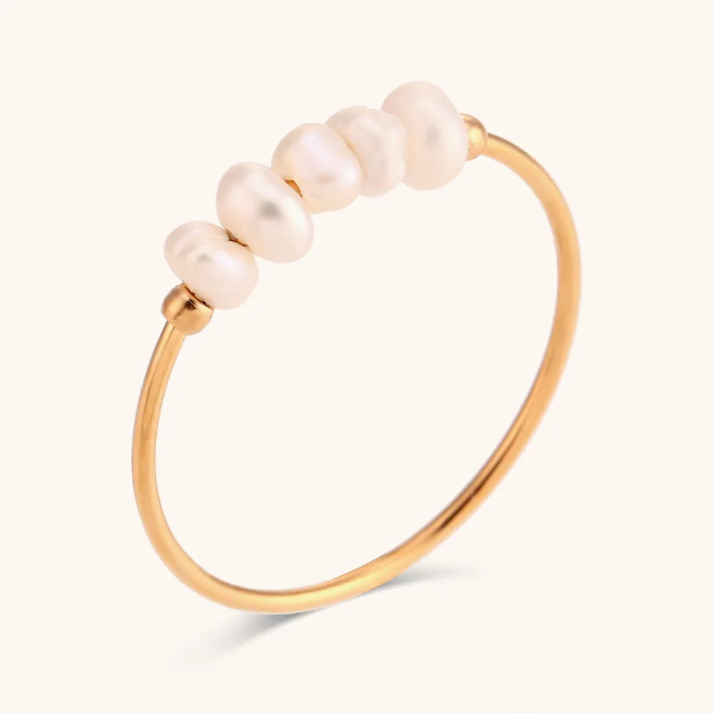Hot Selling Freshwater Pearl Ring for Europe USA Stainless Steel Plated With 18K Gold Simple and Luxurious Ring Jewelry