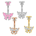 Pink Belly Button Piercing Rings for Women Butterfly Navel Ring Stainless Steel Barbell Body Piercing Jewelry 4 Color Av