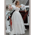 13616#Sweetheart Vestido De Novia Puffy Sleeves Outdoor Boho Soft Tulle Backless A-Line Ruched Lace Wedding Dress Bride Gown