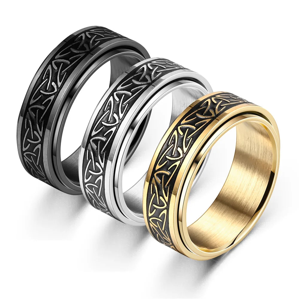 Personalized Stainless Steel Rotating Rings Viking Triangle Celtic Knot Stainless Steel Ring Can Rotate Decompression Ring