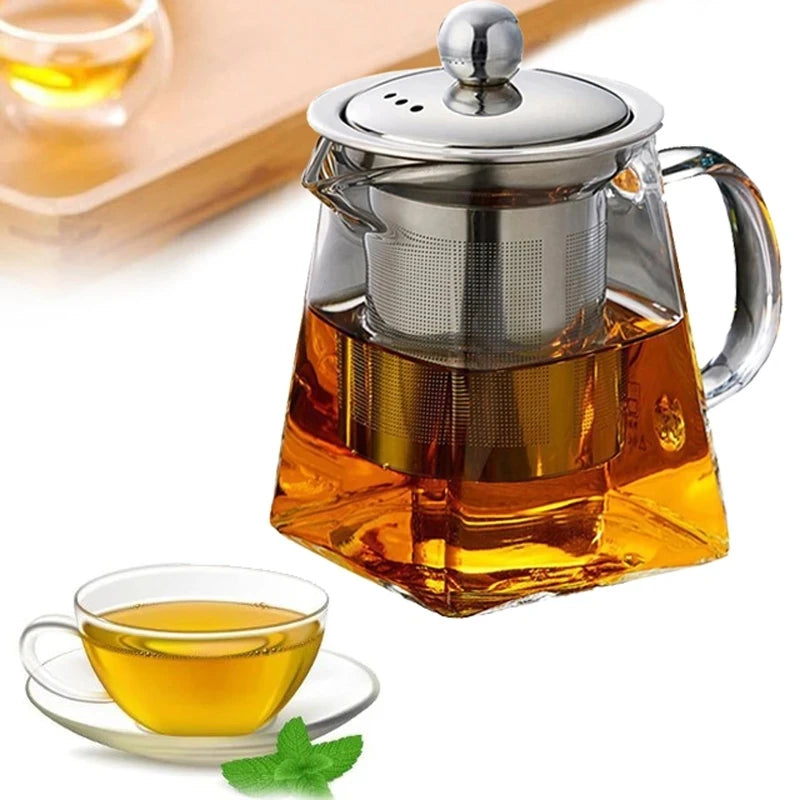 New Clear Teapot Borosilicate Glass Square Tea Pot & Kettles With Stainless Infuser