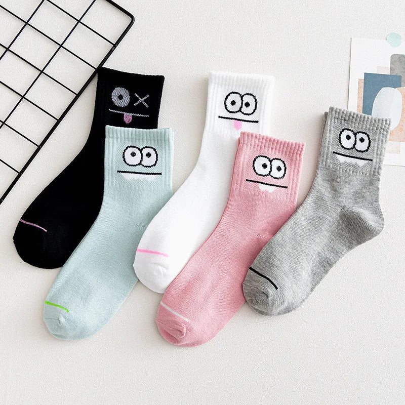 Trendy Quality Crew Socks for Women Street Fashion Anti-Odor Knitted Cartoon Pattern Logo Body Cuff Daily Eco-Friendly