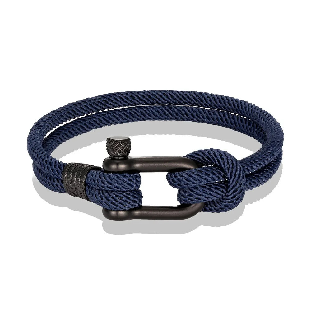 New Men U Shape Survival Bracelet Outdoor Camping Emergency Rope Bracelet for Women Black Stainless Steel Sport Buckle