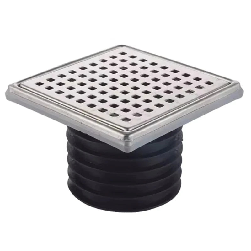 Square Shower Floor Drain with Removable Cover Grid Grate 15*15 cm  Stainless Steel Chrome Finished