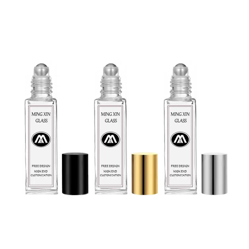 Wholesale Luxury Custom 10ML Flat Glass Roll on Roller Bottle Long Clear Square 1/3 Oz with Pump Sprayer Seal Carton Packing