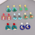 Hot Sell Snowman Elk Tree Earring Embossed Acrylic Earrings Christmas Earrings Women