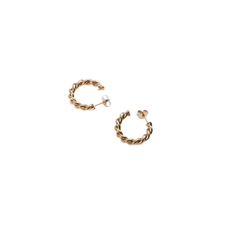 Jietao Tarnish-Free Gold Plated Stainless Steel C Shaped Stud Earrings Twisted Hoop Earrings with Braided Rope Gold Earrings