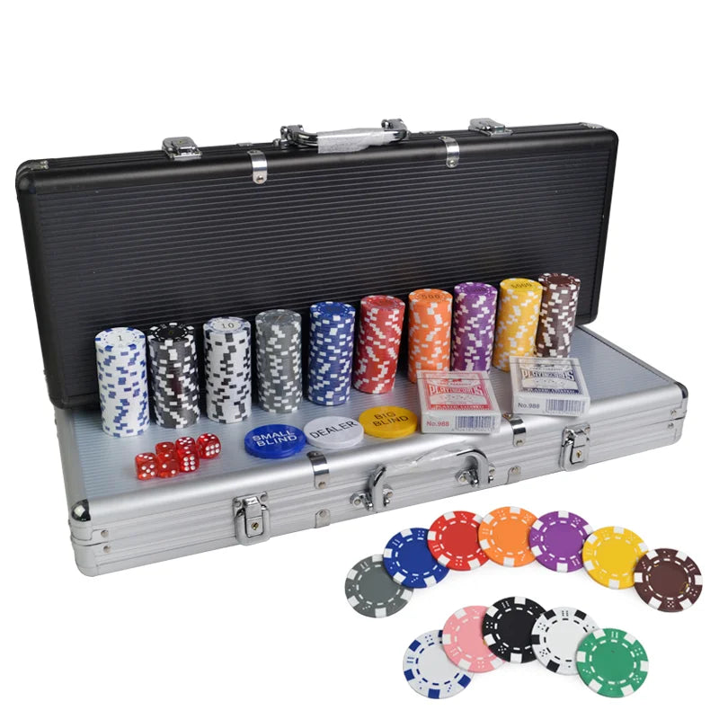 Hot Sale 500PCS/Set Texas Hold'em ABS Poker Chips with Aluminum Box Poker Chip Sets Professional Wholesale New Casino Coins Set