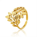High Quality Classic Stainless Steel Gold Plated Adjustable Open Cuff Leaf Rings for Wedding & Party