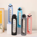 New motivational sport 1000 ml 1 l silicone sleeve bag cover time marker glass water bottle