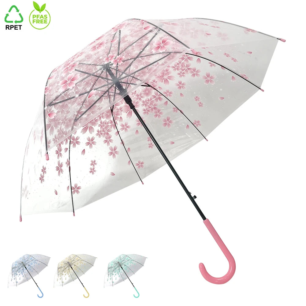 Ovida Cherry Blossom POE Transparent Umbrella with Multi Colors Flower Wedding Gift Garden Umbrella Canopy Wholesale Cheap Price