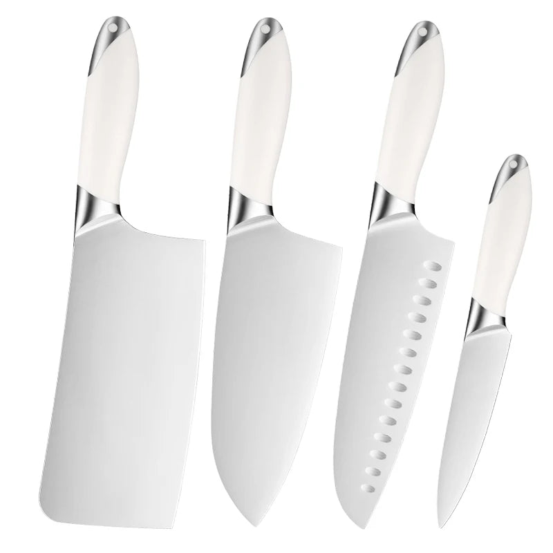 5pcs Kitchen Chef Knives Set with ABS Handle 5cr15 Stainless Steel High Carbon Chopper Cleaver Santoku Utility Knife