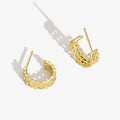 Rope Like Texture Hollow Weave C Shaped 18k Gold Plated Twisted Stud S925 Sterling Silver Earrings