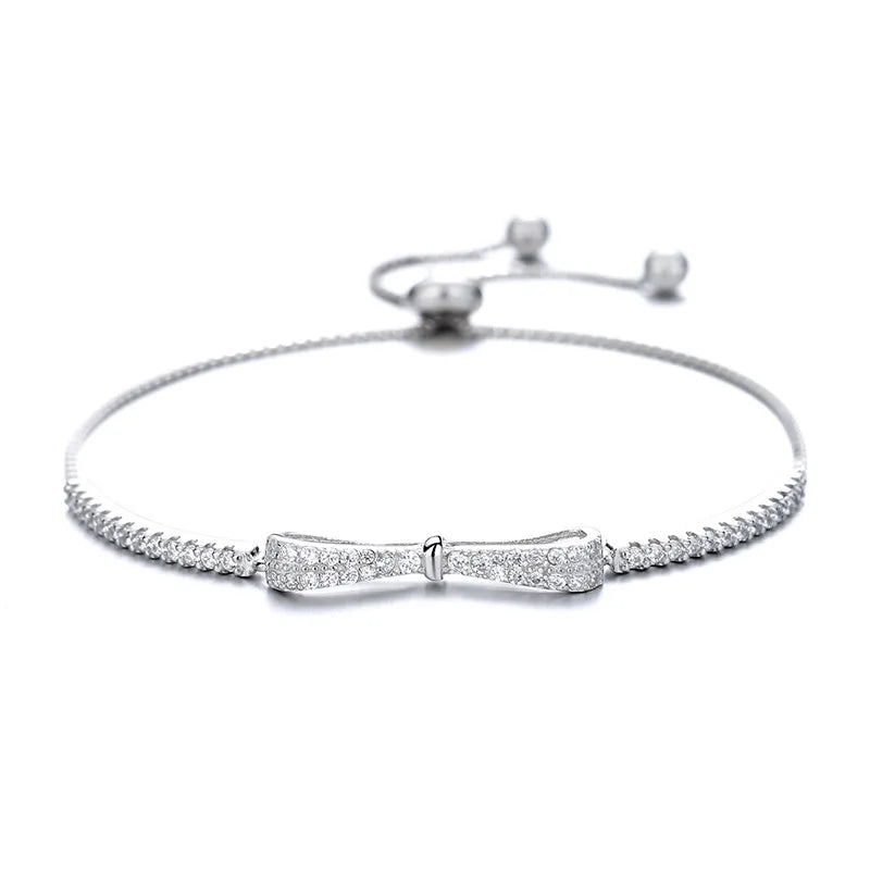 Daochong Custom Fine Jewelry Friendship Bracelet Bow With Zircon Adjustable Sterling Silver 925 Bracelet