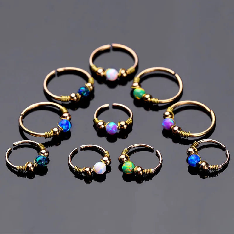 Fashion Women Jewelry Colorful Opal Septum Nose Ring Stainless Steel Nose Hoop Non Piercing Nose Ring