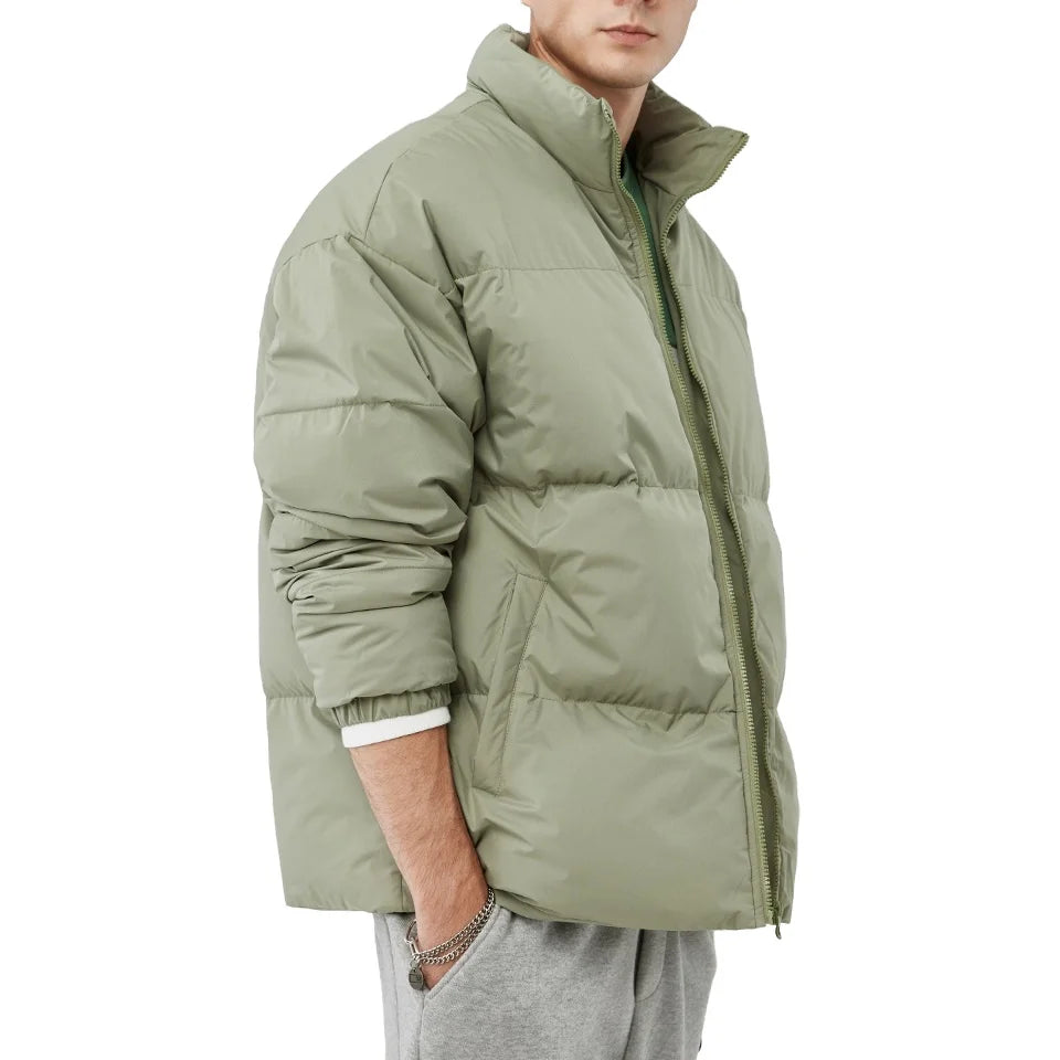 ODM OEM Custom Waterproof Hooded Winter Puffer Jacket for Men with Stand Collar Breathable Pattern Coated Shell