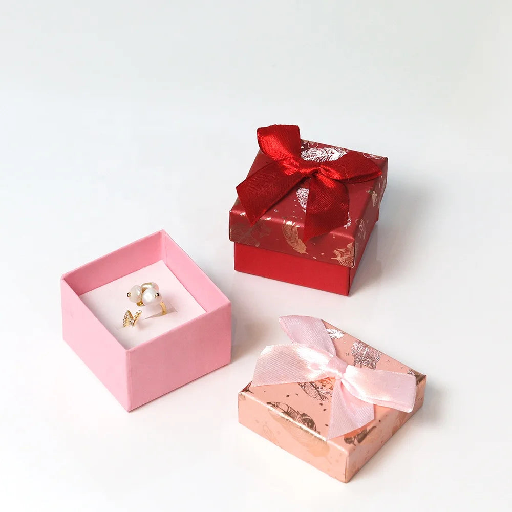 New Design Feather Patterns Necklace Jewelry Packaging Box Square Colorful Paper Cardboard Necklace Bracelet Gift Box