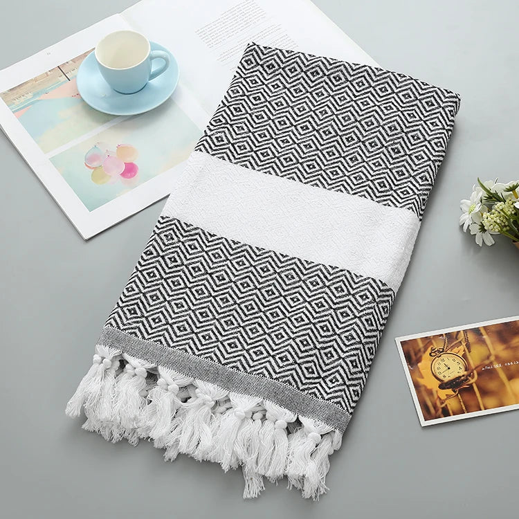 Ready Stock Luxury Modern Quick Dry Diamond Design 100x180CM/39.37*70.86Inch Turkish Beach Towel Soft Cotton Washable Pool Bath